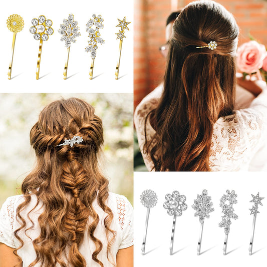 WLLHYF 10 Pack Rhinestone Bridal Hair Clips Crystal Hair Pin Vintage Wedding Hair Pins Star Hair Barrette Flower Leaf Feather Sunflower Hair Clips Metal for Women Girls Hair Decoration