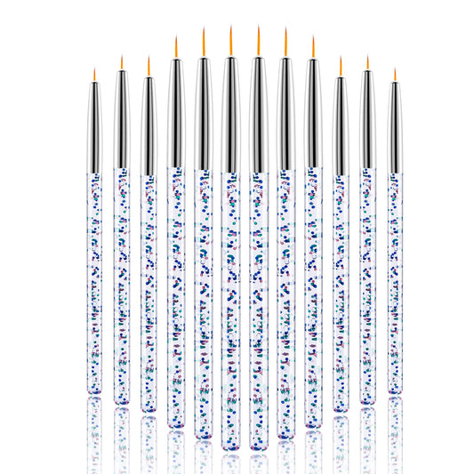 Sibba 12 Pcs Eyeliner Brush Line Fine Pointed Set Applicators Eye Angled Thin Fine Palette Liner Brushes Acrylic Wands for Water Activated Makeup Face Painting Kit Nail Art Pen Brow Groomers (Silver)