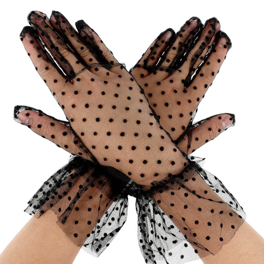Sibba 1 Pair Women Lace Glove Ladies Elegant Short Lace Glove Floral Courtesy Lace Glove for Dinner Wedding Tea Party Costume Favors(Black)