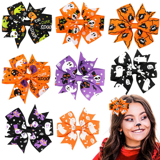 COMNICO 8pcs Halloween Bow Knot Hair Pins, Cute Cartoon Pumpkin Headband Hairband Handmade Hair Accessories Barrette for Girls Children