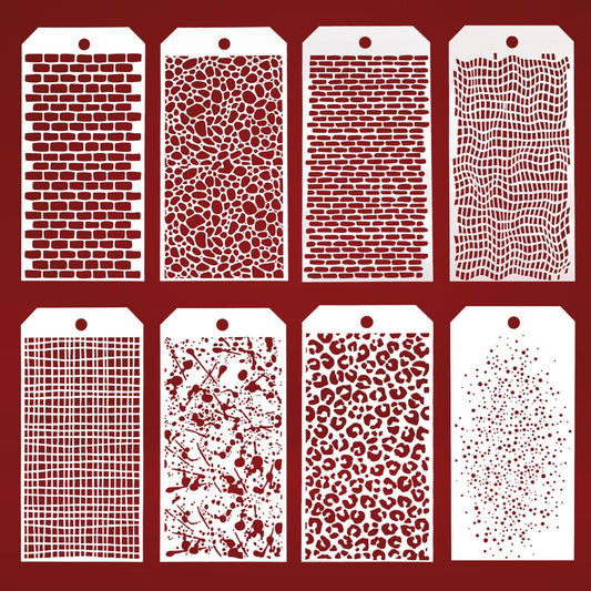 Dimeho 8Pcs Texture Stencils for Crafts Reusable Mixed Texture Stencil Painting Templates Leopard Brick Dot Layering Stencils for Wood Canvas Card Making DIY Craft Furniture Paper Scrapbook