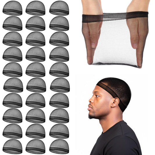 Sibba 30Pcs Stocking Wave Cap for Adult, Nylon Elastic Wig Cap Stretchy Hair Net Stocking Caps, Lightweight, Breathable Comfortable for Extended Wear, Black