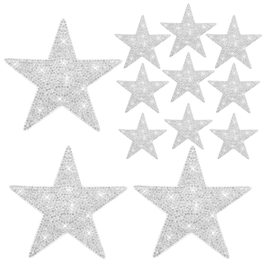 12pcs Rhinestone Star Patches Bling Car Decals Silver Adhesive Applique Stickers Stars Glitter Crystal Vintage Patch Decoration for Cars Bumper Window Laptops Luggage DIY Craft