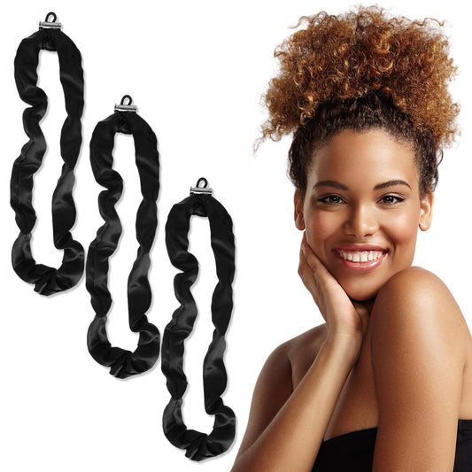 WLLHYF 3 Pieces Adjustable Silk Hair Tie Extra Large Satin Scrunchies for Women Girls Women's Black Satin No Slip Ouchless Hairband Ponytail Holders Hair Scrunchies Accessories