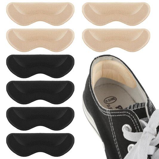 Shoe Heel Pads Inserts Grips Liner Cushions for Women Men, 4 Pairs Anti Slip Heel Protectors Cushion Prevent Shoes Too Big or Heel Slipping, Filler for Loose Shoe Fit (Black, Beige)