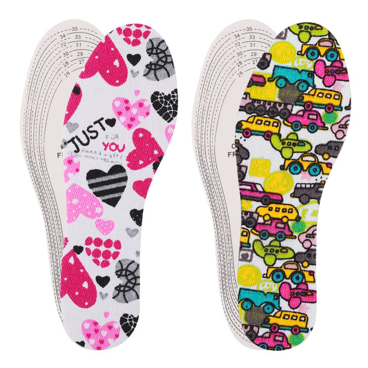 Sibba Shoe Inserts Foot Pad Sole Insoles Replacement for Big Sneaker Heel Grips Cushion Cuttable Size Comfort Memory Foam Liners Feet Treatment for Kids Women (1 Heart 1 Car Pattern)