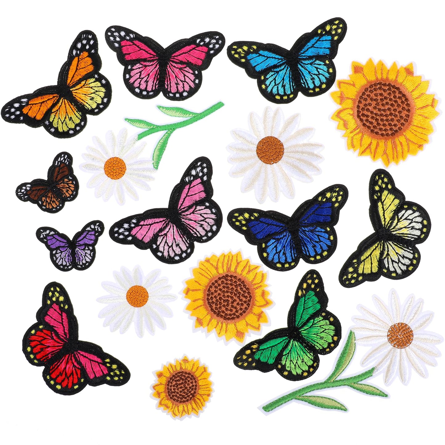 COMNICO Sunflowers Butterfly Iron On Patches Set, 17 Pcs Embroidered Iron on Patches Daisy Applique Decoration Sewing Repair Patches for Clothes Jackets Jeans Dress Pants DIY Accessories