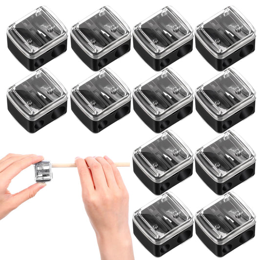 Wanmu 12 Pcs Make Up Pencil Sharpener, Dual-Lip Liner Sharpener, Small Eyeliner Sharpener, Cosmetic Manual Tools for Eyeliner Lip Liner Pencils(Black)