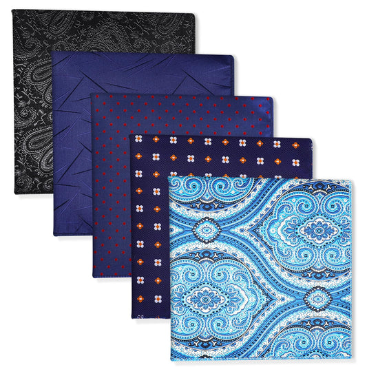 Dimeho 5 Pieces Mens Silk Pocket Squares Handkerchiefs Set for Men Assorted Colors