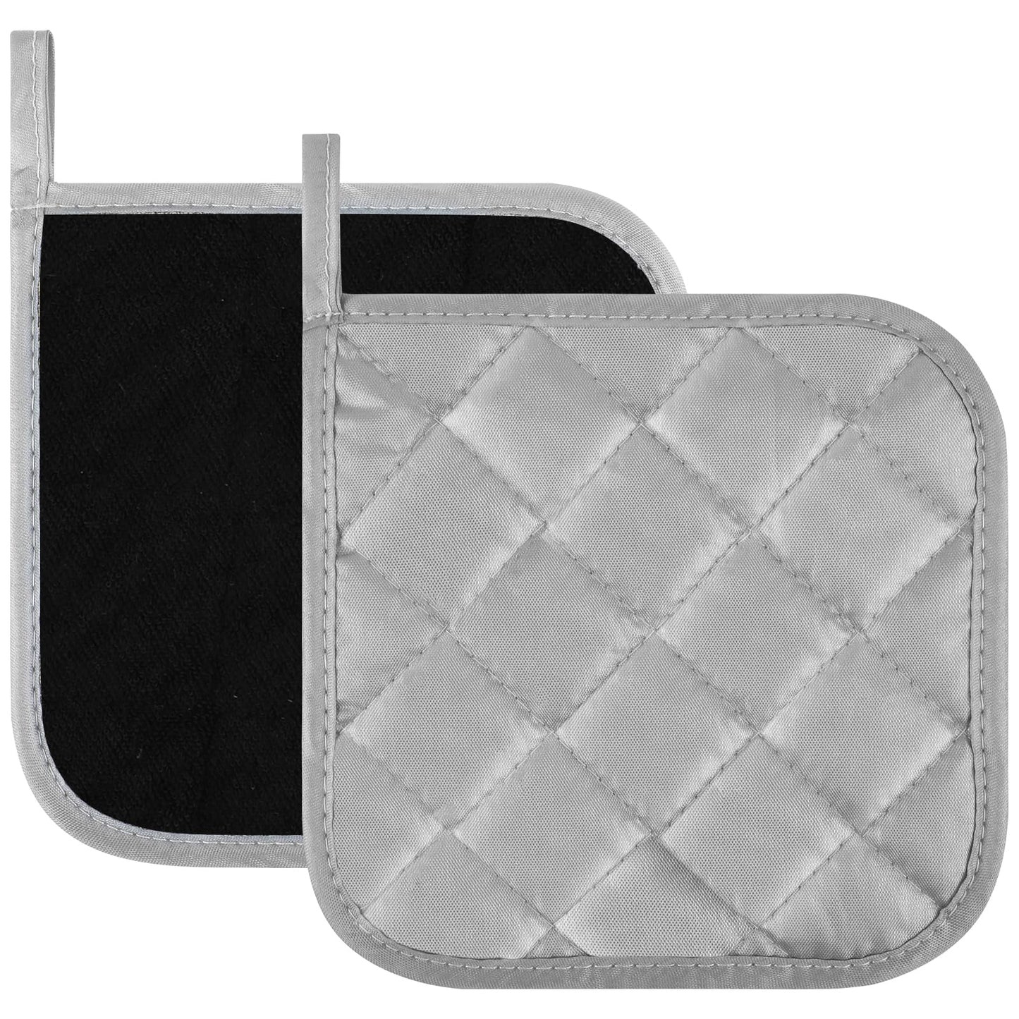 Sibba 2 Pack Pot Holders for Kitchen Heat Resistant Potholders with Pure Cotton, 7 x 7 Inch Oven Hot Pads Terry Cloth Pot Holders Clearance for Daily Cooking and Baking (Black)