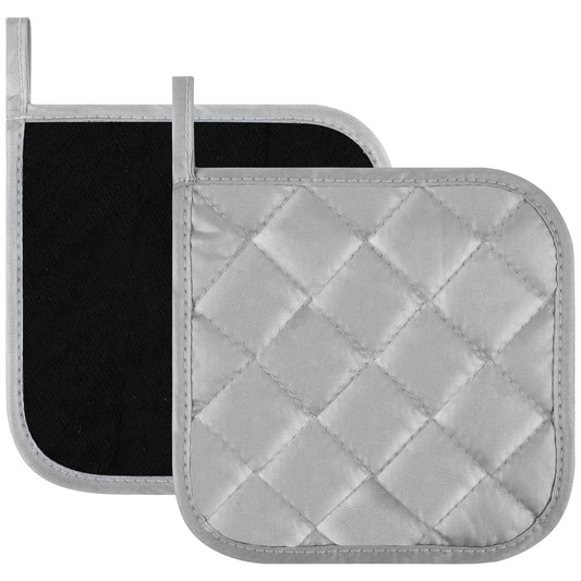 Sibba 2 Pack Pot Holders for Kitchen Heat Resistant Potholders with Pure Cotton, 7 x 7 Inch Oven Hot Pads Terry Cloth Pot Holders Clearance for Daily Cooking and Baking (Black)