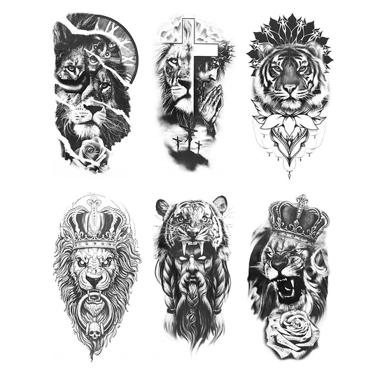 Sibba 3D Tattoo Kit Fake Tattoos Temporary Sticker 12 Pieces Black Markers Animals Pattern Long Lasting Ink Tatoos Transfer Paper Hands Skin Body Cosplay Art Stencil Marker Stickers For Women Adult
