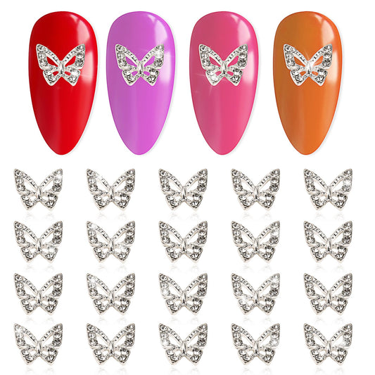 WLLHYF 3D Butterfly Nail Charms 20 Pcs Metal Butterfly Nail Gems Rhinestones Crystal Nail Art Accessories Decoration Craft for Women Nails DIY