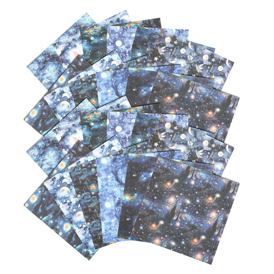 24Pcs Galaxy Pattern Paper Pack Art Starry Sky Scrapbook Paper Cardstock Junk Journal Craft Paper Art Scrapbook Paper Cardstock Pads for DIY Card Making Scrapbook Decoration 15x15cm