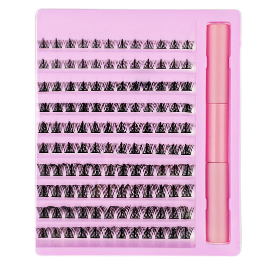 Dimeho 120 Pcs DIY Eyelash Extension Kit Individual Lashes 10-16MM Wispy False Eyelashes Fluffy Cluster Lashes Thin Band Wide Stem Clusters with Glue Easy Apply at Home