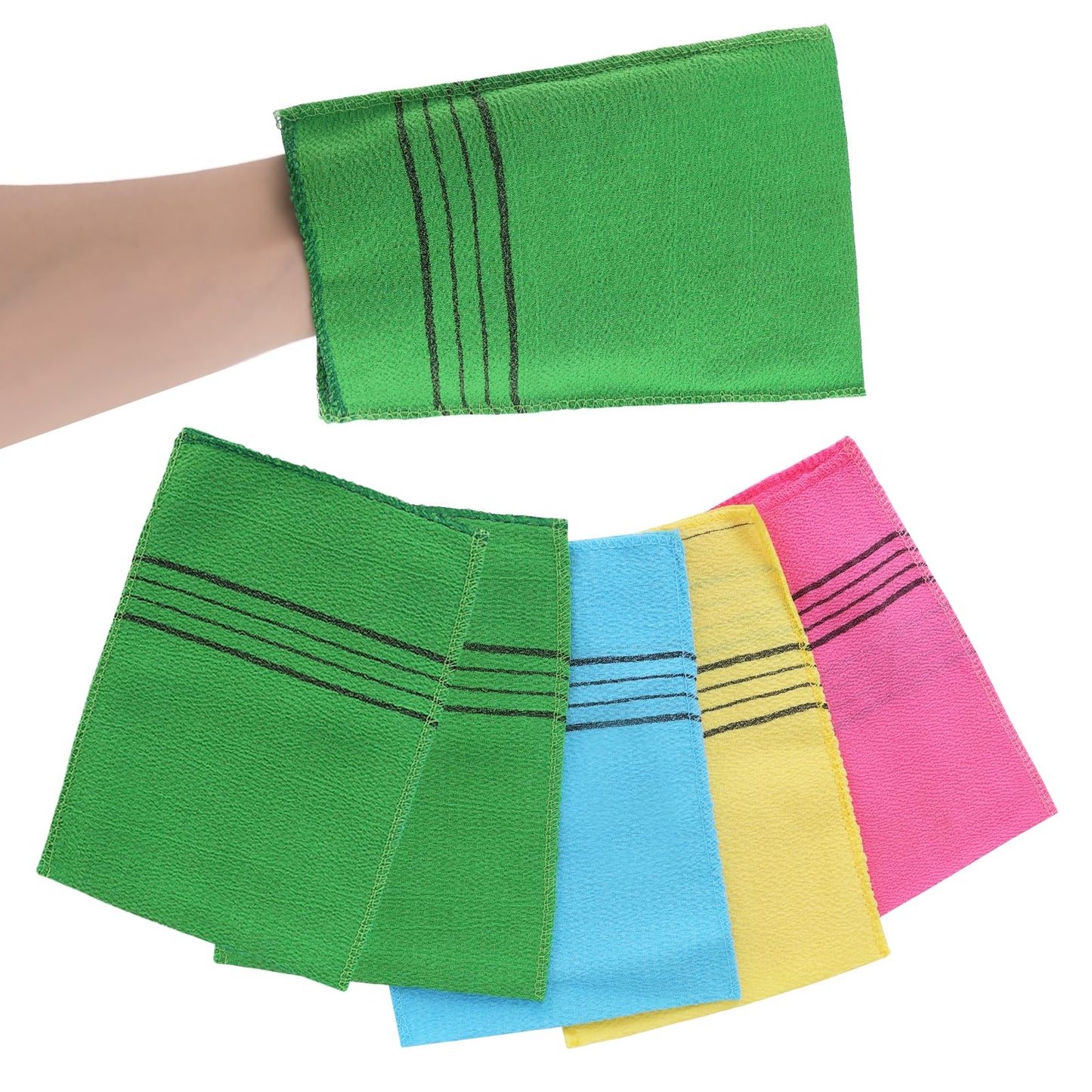 Wanmu 5Pcs Exfoliating Glove & Washcloth, Exfoliating Body Scrubber mitt, Korean Exfoliating Mitt for Women Exfoliation, Skin Scrubs for Remove Dead Skin Exfoliating Washcloth