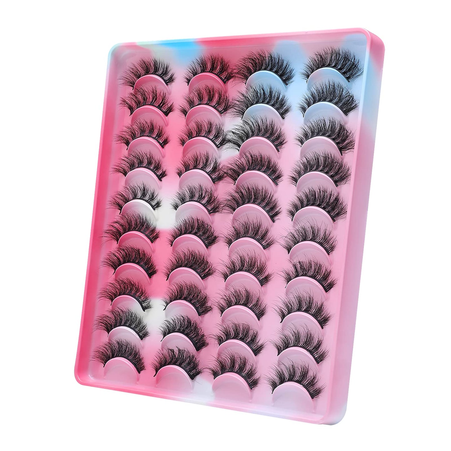 Sibba Lashes Eyelashes 20 Pairs Faux Mink Fake False Eyelash Strip Wispy Fluffy Cat Eye Cluster Classic Colored Curl Lash Strips Extension Pack Halloween Cosplay Cosmetic Sets (Style A)