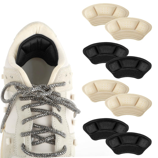 4 PCS Anti-Slip Heel Grips Heel Pads for Shoes Too Big, Soft Shoe Inserts Protectors Back Heel Cushion Liner Filler for Men Women Loose Shoe Fit Prevent Slipping Out, Rubbing Blisters(Apricot+Black)