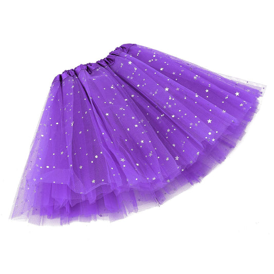 Sibba Sparkle Tutu Skirt Ballet Dance Skorts 3 Layered Tulle Sequin Star Skirts Role-Playing Birthday Princess Christmas Party for Girls Toddler 2-7 Years Sports Outdoor Clothing Costume (Purple)