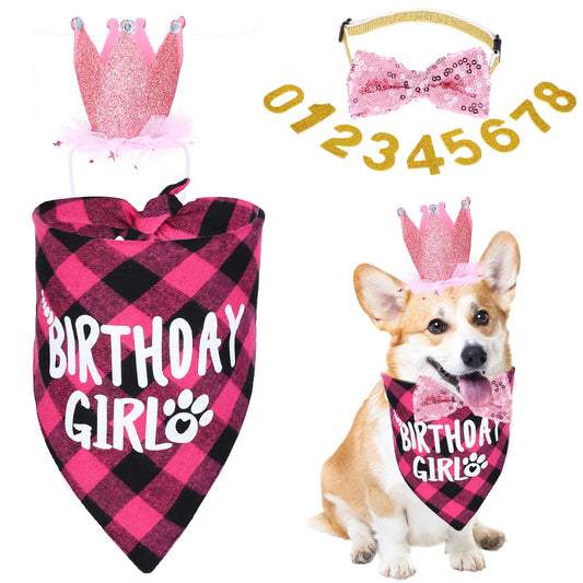 Wanmu Dog Birthday Hat, Bowtie and Bandana, Dog Birthday Party Decorations, Birthday Party Supplies for Large and Extra Large Dogs Pets