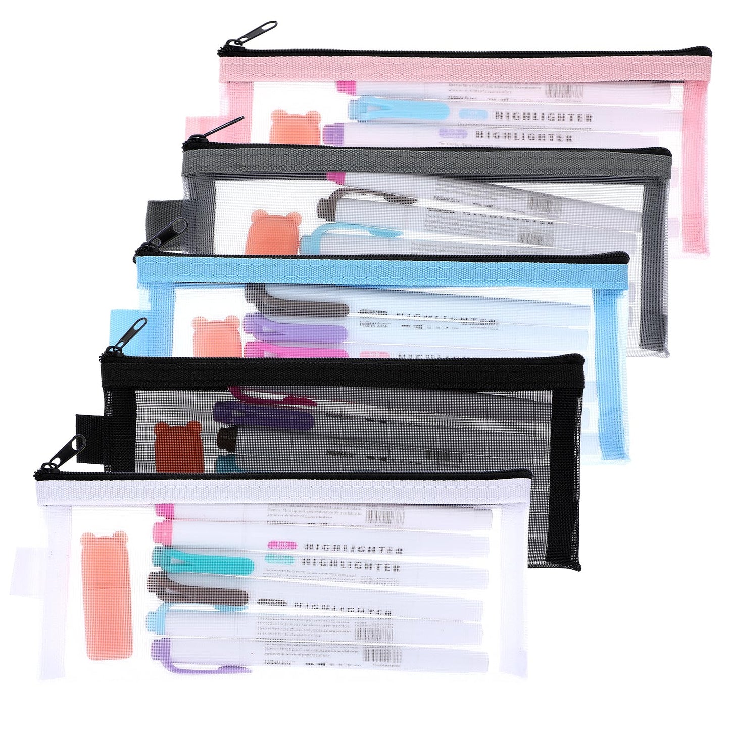 COMNICO 5pcs Pencil Case Pencil Pouch, Clear Exam Pen Bag Simple Nylon Mesh Zipper Pencil Bag Makeup Bag Portable Office School Stationery Storage Pouch for Students Adults