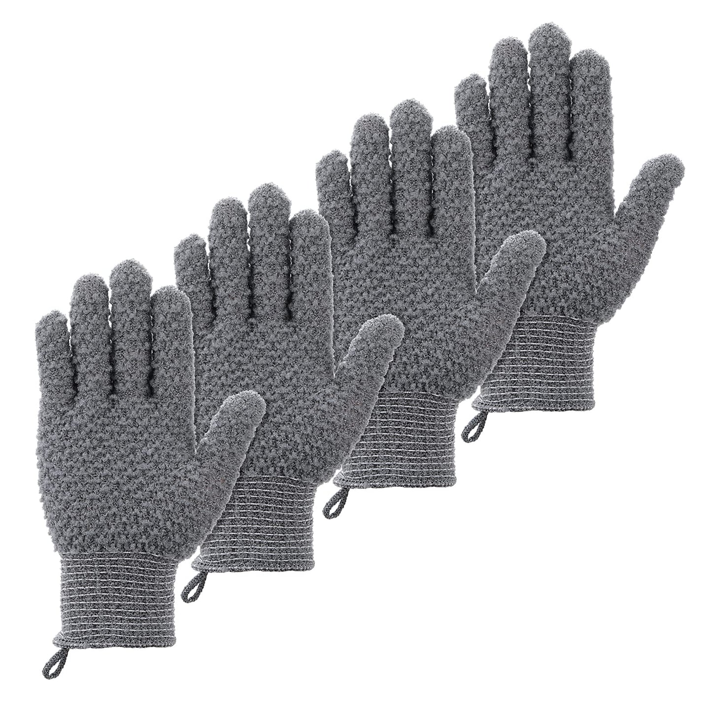 Sibba 2 Pairs Bath Exfoliating Gloves, Body Scrub Shower Scrubber with Hooks, Loofah Shower Glove, Spa Exfoliating Gloves for Women Men (Grey)