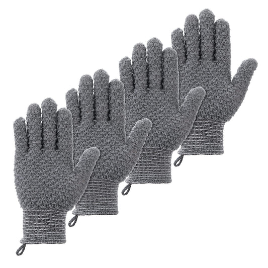 Sibba 2 Pairs Bath Exfoliating Gloves, Body Scrub Shower Scrubber with Hooks, Loofah Shower Glove, Spa Exfoliating Gloves for Women Men (Grey)