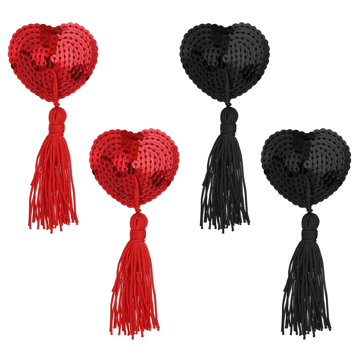 Sibba 2 Pairs Pasties Nipple Covers Stickers Tassels Breast Petals Heart-Shaped Sequins Funny Thin Pads Patches Adhesive Bra Chest Breastpetals Lingerie Accessories Women Girls