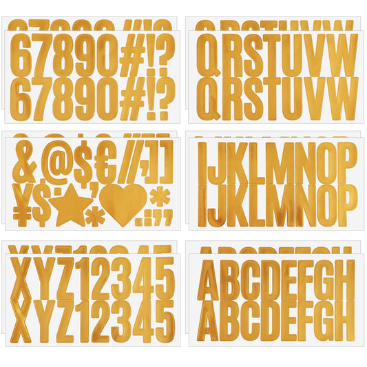 COMNICO 12 Sheets Letter Stickers Large Self Adhesive Gold Vinyl Letters Big Font Alphabet Number Stickers 2.5 Inch Decals for Mailbox Scrapbooking Door Window Poster Crafts Address Number