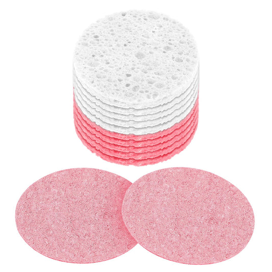 Compressed Facial Sponges 10 Pcs Natural Cellulose Cosmetic Spa Sponges Round Makeup Sponges for Face Cleansing, Massage, Pore Exfoliating and Makeup Removal(Pink and White)