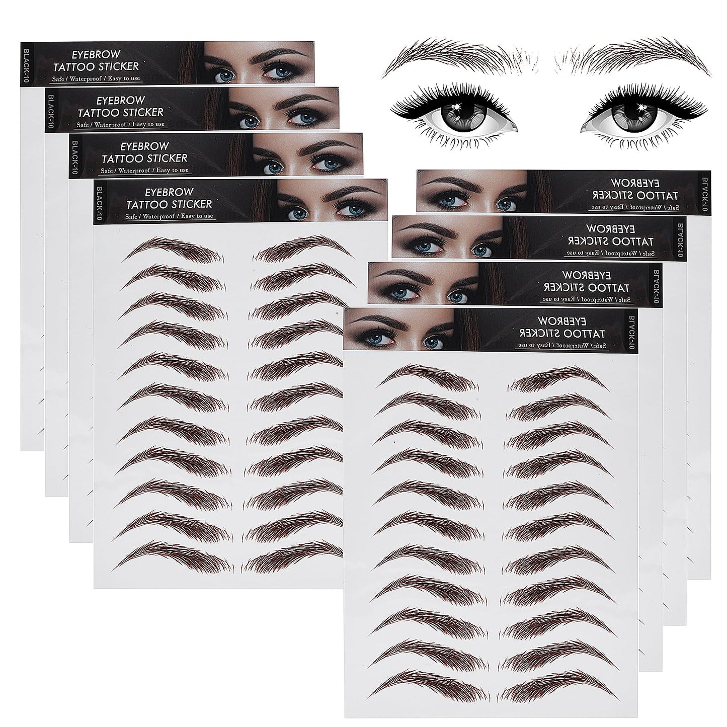 Sibba Eyebrow Color Tattoos 8 Sheets Waterproof Stencils Stickers Grooming Shaping 72 Pairs Profesional Fake Brow Peel Off Temporary Removal Eye Brows Extension Tint Kit Stick On Stamp (Brown)