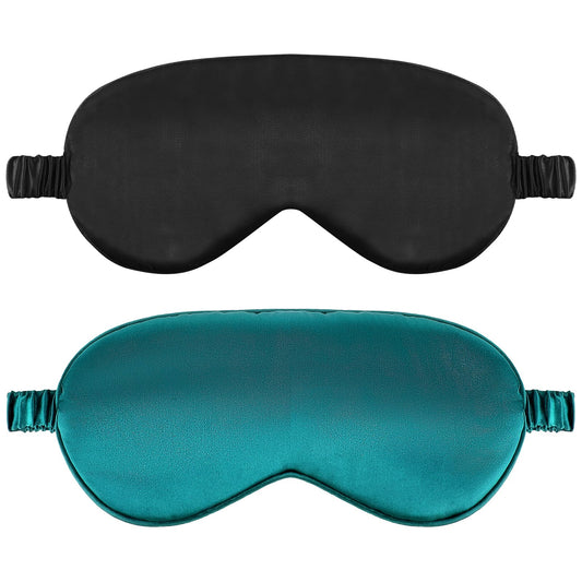 2 Pack Sleep Mask Silk Eye Mask Cover for Sleeping, Soft Satin Blindfold with Elastic Strap, Comfortable Night Sleeping Mask for Women Men (Black&Green)