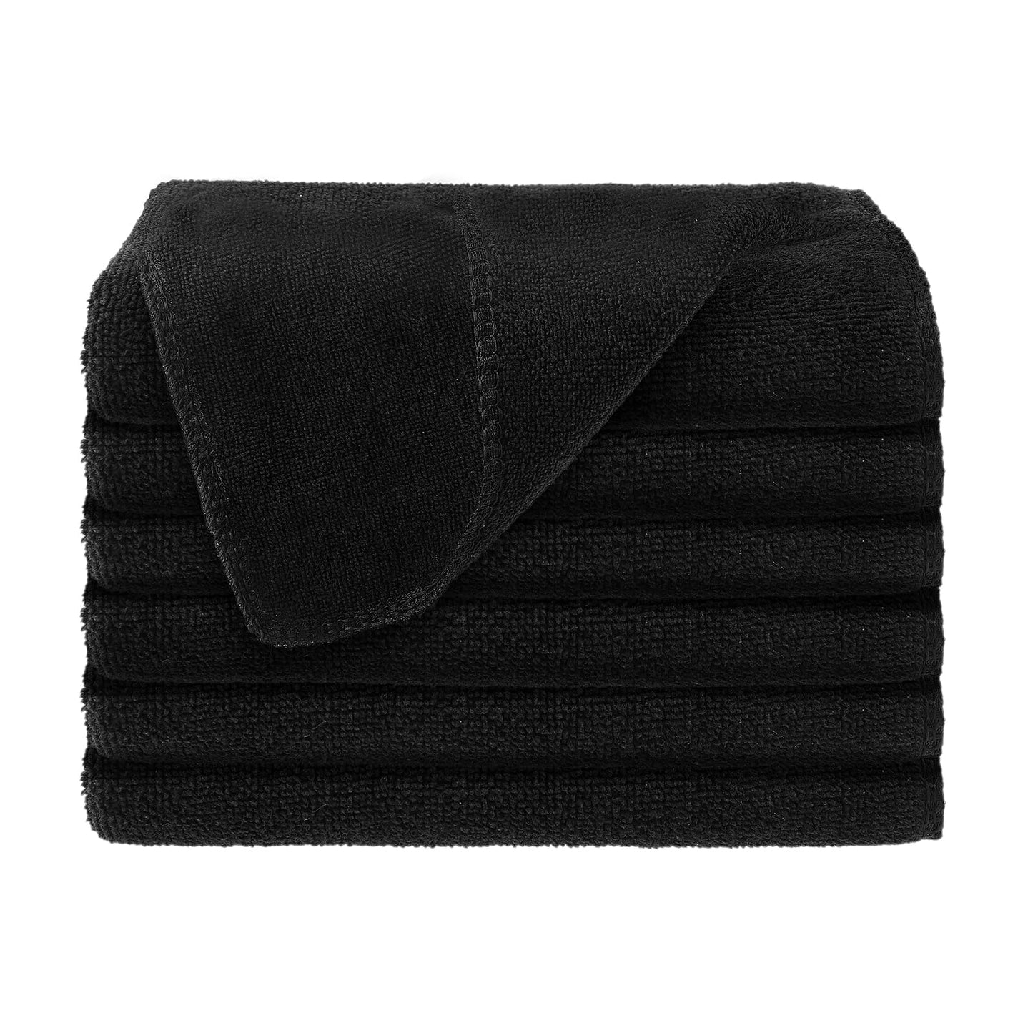 COMNICO 6pcs Microfiber Cleaning Cloth Black Premium Polyester Soft Ultra Absorbent Rag Towels Reusable Lint Free House Kitchen Cleaning Supplies Car Washing Applicator(12x12 Inch)