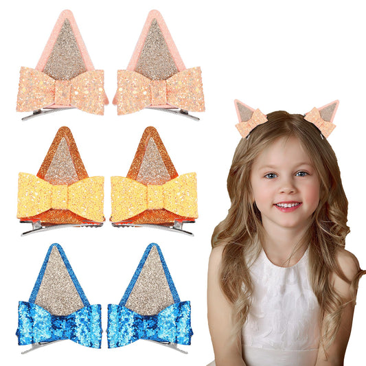 6 Pcs Blue Ears Hair Clips Glitter Barrettes Bows Hair Pin Dog Costume Birthday Decorations Theme Party Supplies Cosplay Hair Accessories for Halloween Cartoon Character Dressup