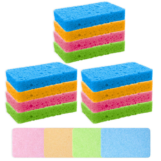 Sibba 12 Packs Non-Scratch Sponges for Kitchen, Natural Scrub Compressed Cellulose Sponges for Bathroom, Kitchen and Cars, Biodegradable Absorbent Sponge Scrub for Dishes Cookware Cleaning