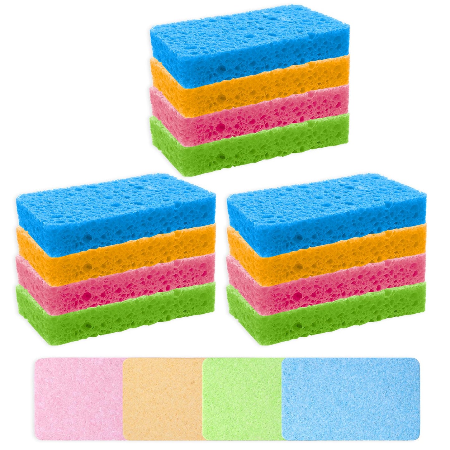 Sibba 12 Packs Non-Scratch Sponges for Kitchen, Natural Scrub Compressed Cellulose Sponges for Bathroom, Kitchen and Cars, Biodegradable Absorbent Sponge Scrub for Dishes Cookware Cleaning