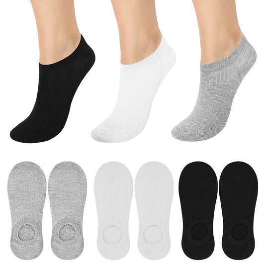 Sibba 6 Pairs Bottom Low Socks Invisible Non-slip Cotton No Show & Liner Ankle Socks Autumn Winter Warm for Women Casual For Indoor/Outdoor Sports Walking Running (Black White Grey)