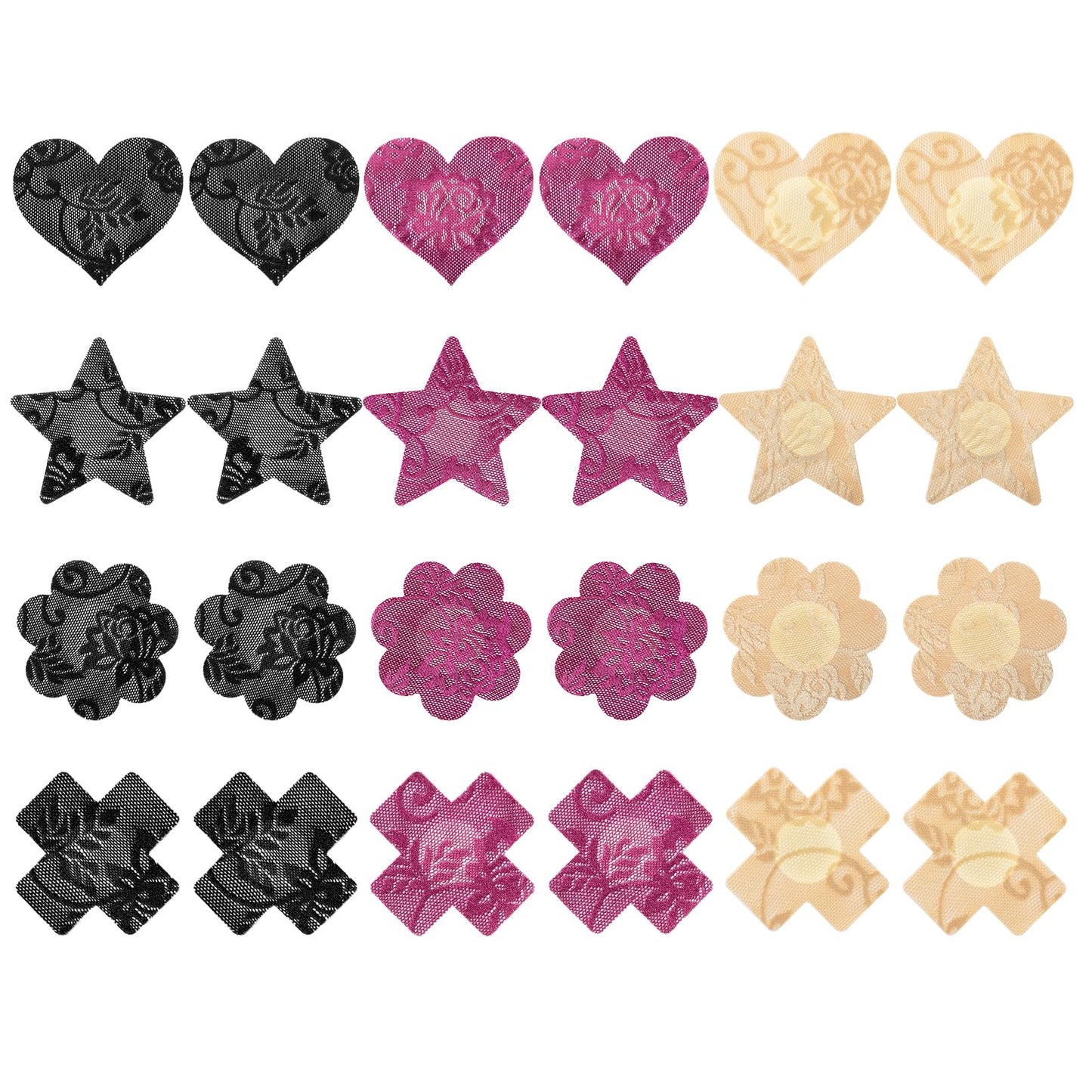 COMNICO 24pcs Glitters Pasties Nipple Covers Disposable Sticky Breast Stickers No Show Breast Coverings Petals Heart Stars Shape Bra Pad for Women Rave Party