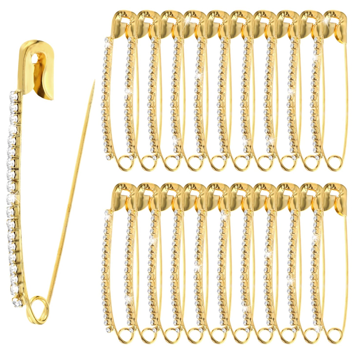 Wanmu 20 Pcs Gold Rhinestone Safety Pins, Gilded Brooch Sweater Shawl Clips, Faux Crystal Brooches, Shiny Pearl Brooch Pins for Women or Skirts Sweater Scarf Lapel Hat Accessories