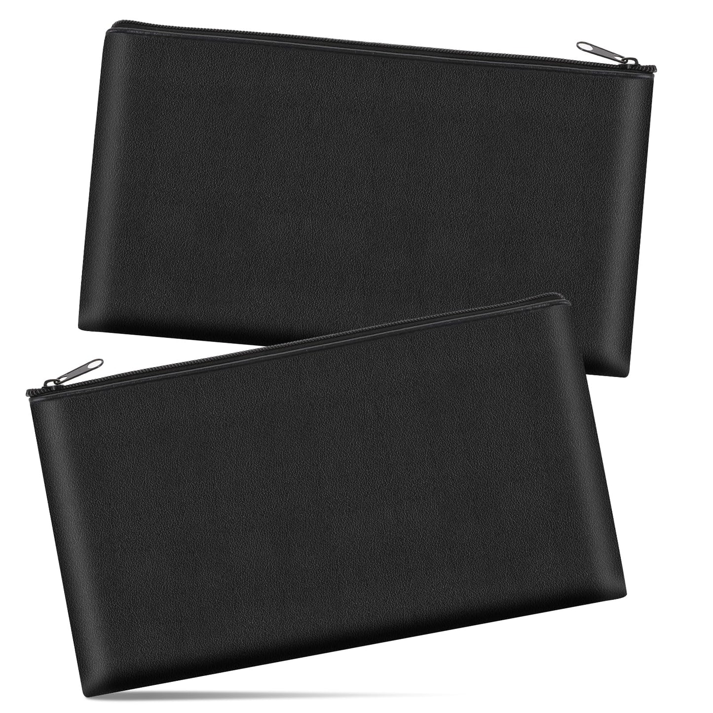 Dimeho 2 Pack Moneys Bags with Zipper Fireproof Moneys Pouch Bank Deposit Bag PU Leather Waterproof Safe Zippered Pouch for Cashs Check Documents Valuables Bag Black (11 x 6 Inches)