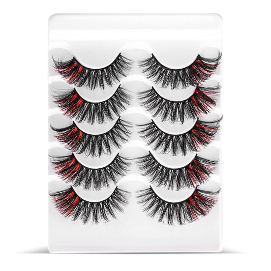 Sibba 5 Pairs Multi-layered 3D Colored Lashes False Eyelashes Extensions Dramatic Glitter Faux Mink Pack Wispy Thick High Crossed Volume Fluffy Butterfly Cat-Eye Eyelash Strip Easter Party Cosplay
