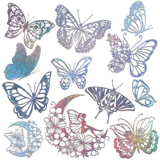 COMNICO 3D Butterfly Wall Decor, 100Pcs Sequined Silver Rainbow Silver Butterfly Party Decorations for Crafts Bouquet Cake Decorating Flower Arrangements Room Decor Mural Wall Stickers