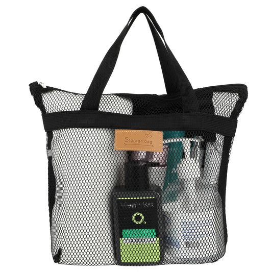 COMNICO Mesh Shower Caddy, Portable Tote Bag Black Quick Dry Hanging Shower Tote Bath Organizer for College Dorm Room Bathroom Gym Travel Swimming