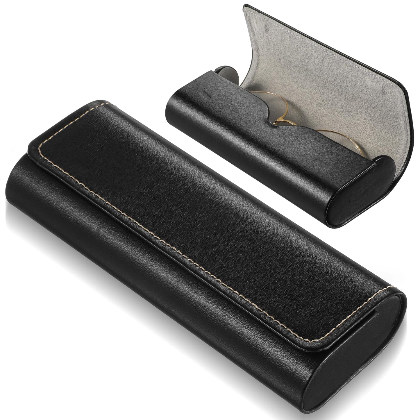 COMNICO Hard Shell Eyeglasses Case,1 Pcs Portable Sunglass Case Lightweight PU Leather Eyeglass Case Black Pocket Size Sunglasses Case Slim Reading Glasses Case Travel Metal Eyeglass for Women Men