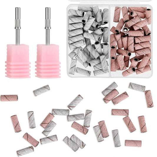 Dimeho 80Pcs Sanding Bands for Nail Drills, Extra Fine Sanding Bands for Nail with 2Pcs Small Mandrel Bit for Nail Drill 150# 240# Grit Upgrade Nail Sanding Bands for Acrylic Nails Gel Manicure