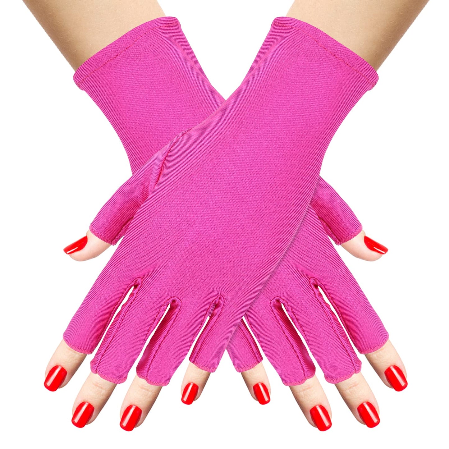 Sibba 1 Pair UV Gloves For Nails Art Light Protection Gel Polish Manicure Care Fingerless Moisturizing Hand Protector Tools Anti-Sun Women (Rose Red)