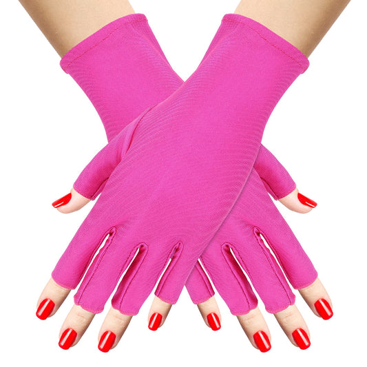 Sibba 1 Pair UV Gloves For Nails Art Light Protection Gel Polish Manicure Care Fingerless Moisturizing Hand Protector Tools Anti-Sun Women (Rose Red)
