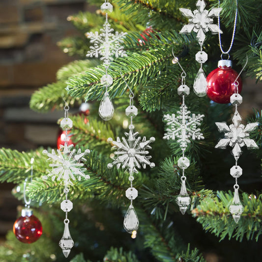 Sibba Snowflake Ornament Transparent Acrylic Crystal Pendants Christmas Tree Hanging DIY Decorations Set Valentines Day Easter Winter Seasonal Window Door Home Kitchen Accessories(6 PCS Large)
