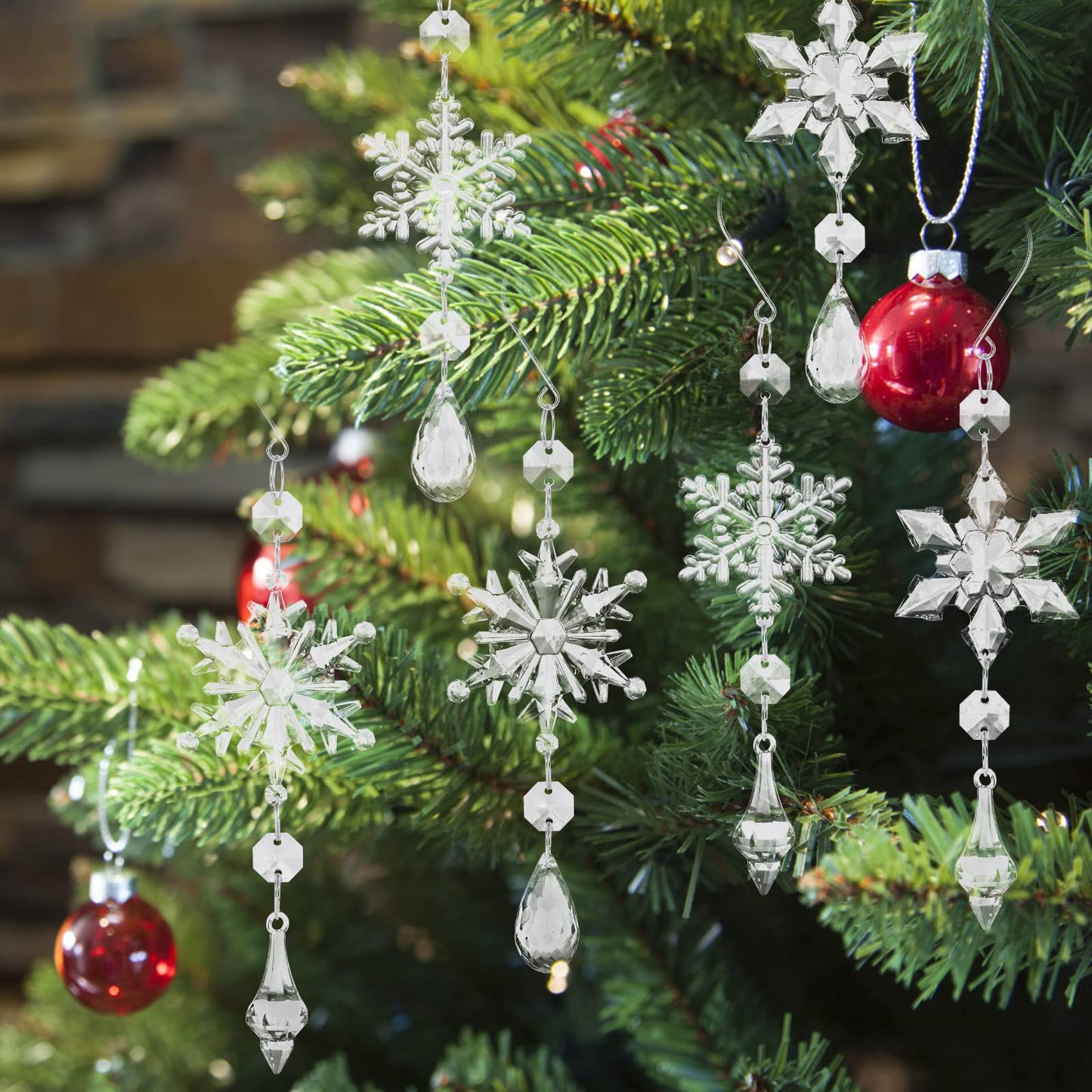 Sibba Snowflake Ornament Transparent Acrylic Crystal Pendants Christmas Tree Hanging DIY Decorations Set Valentines Day Easter Winter Seasonal Window Door Home Kitchen Accessories(6 PCS Large)