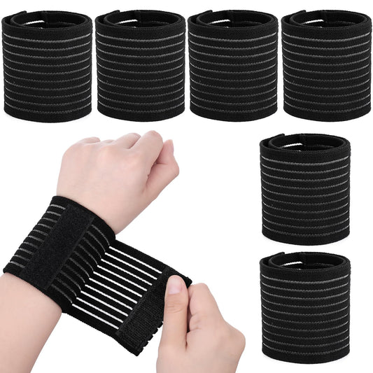 6 PCS Elastic Wrist Support Band Wrap Breathable Wrist Brace Adjustable Wrist Straps Support Relieves Wrist Pain Arthritis Tendonitis Sports Use for Men and Women Right & Left (Black)